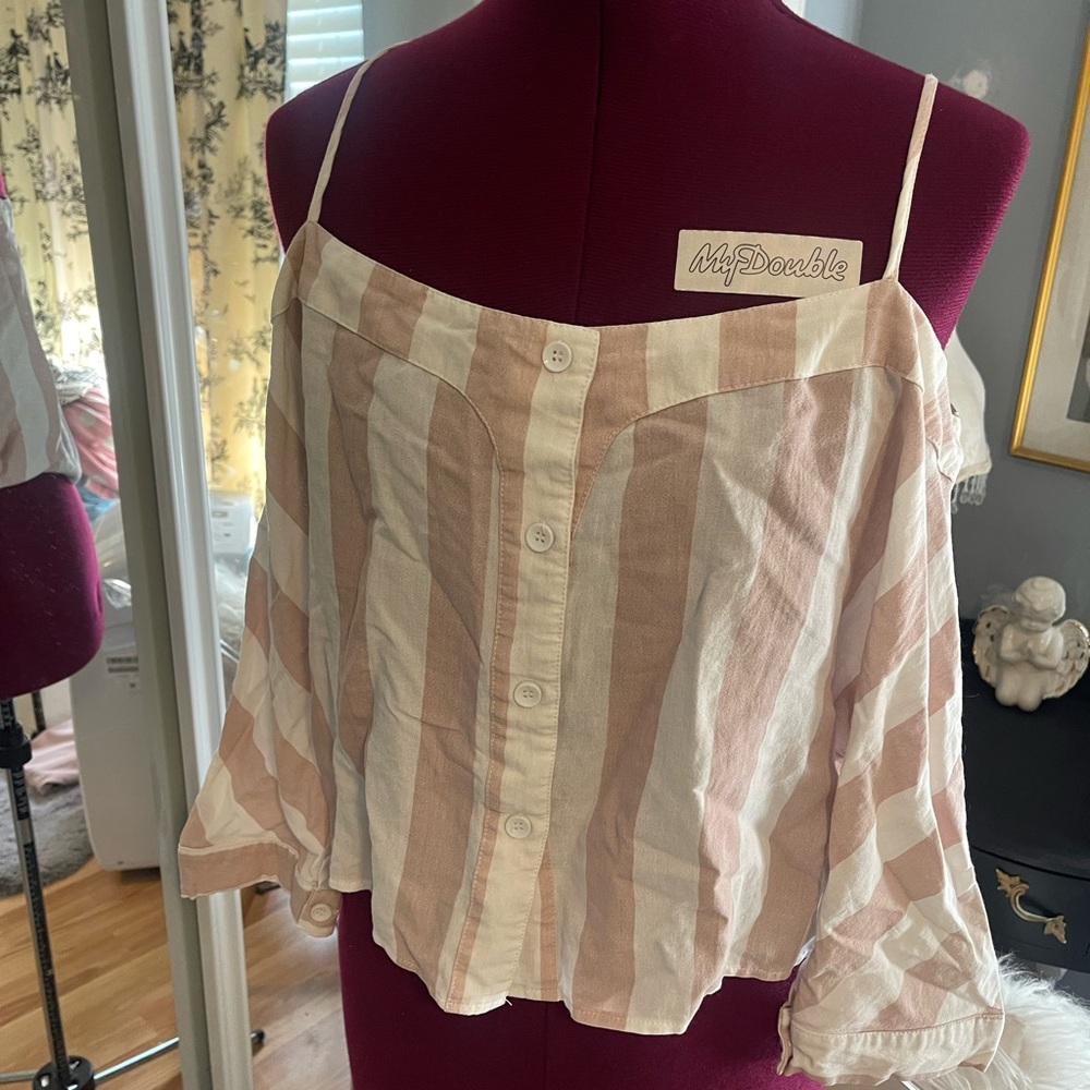 Elegant Striped Button Down Blouse - Cream and White